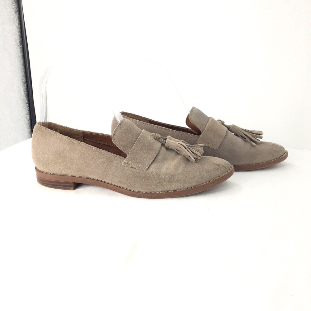 Franco Sarto Womens Loafer Havea Suede Tassel Flat Shoes Grey / Tan Sz 6M